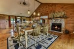 Dining Room with seating for 6 and beautiful stone fireplace